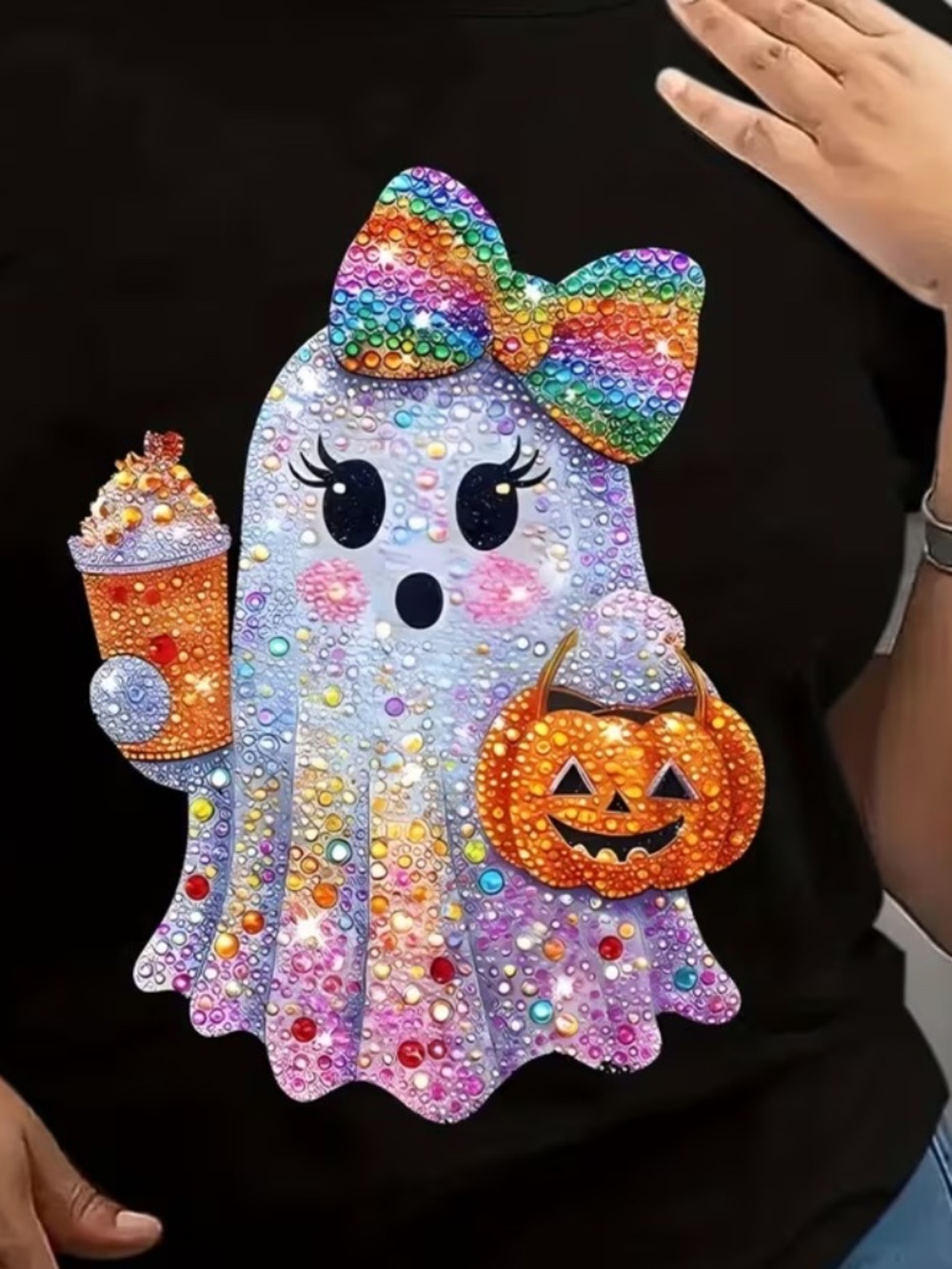 Plus Size 4X Rainbow Bling Ghost Halloween T-Shirt